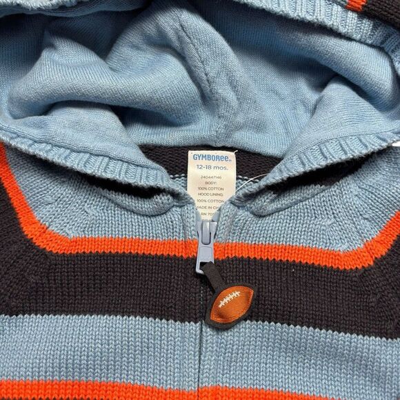NEW GYMBOREE Blue Striped Football Rugby Sweater Full Zip Hooded Orange Boys 18m - Picture 2 of 8